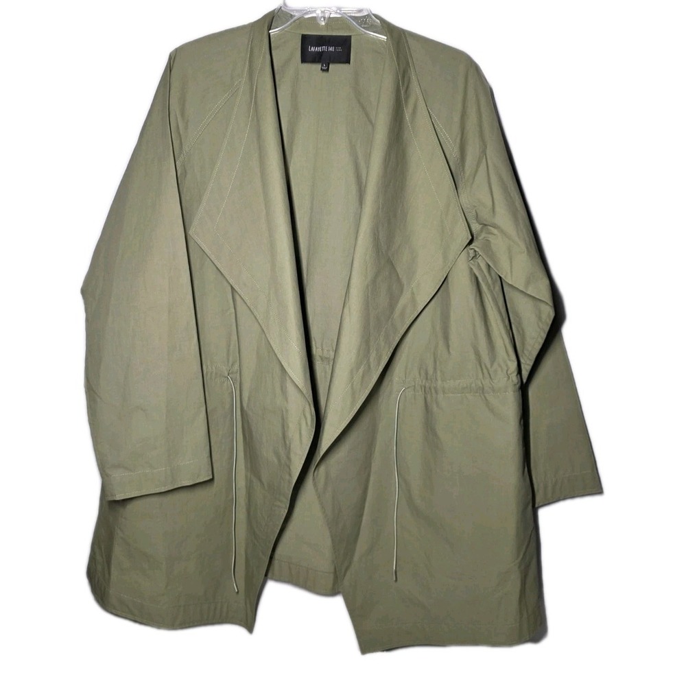Lafayette 148 New York Green Size Large Jacket Womens Open Front Drape Tie Waist